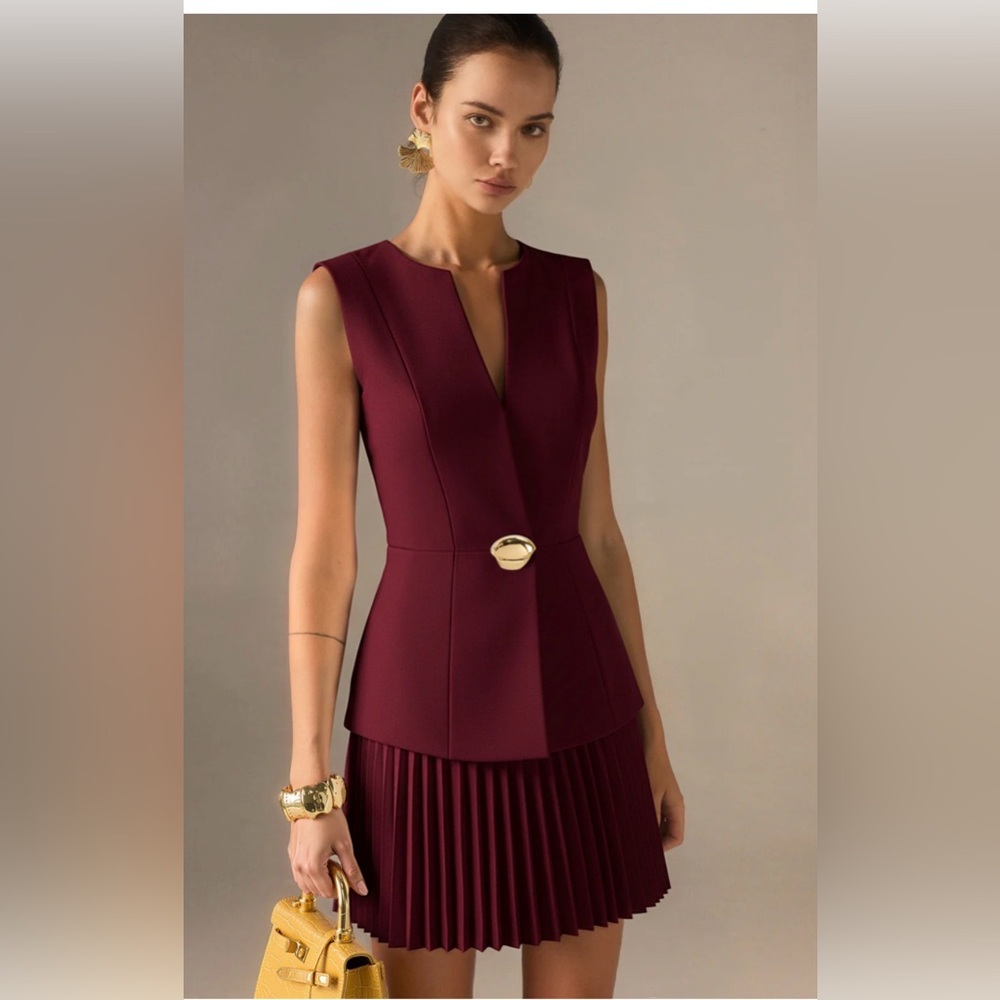 Commense Burgundy Sleeveless Dress